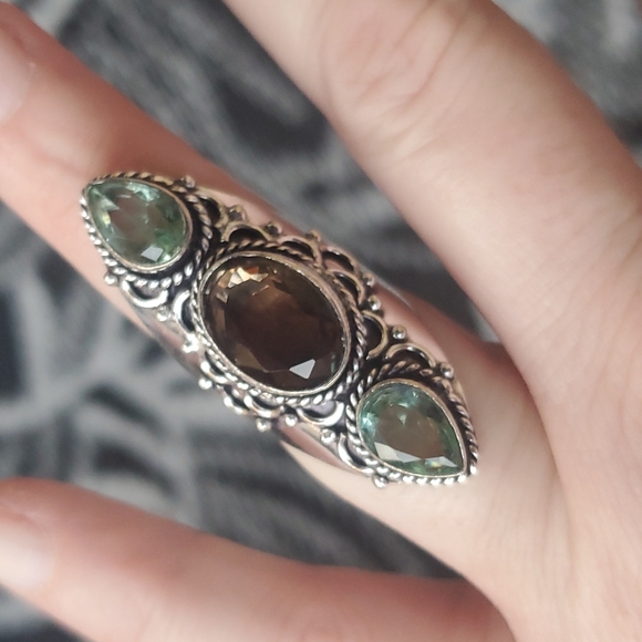 New Smoky Topaz & Tsavorite 925 Silver Statement Ring. - Picture 5 of 16